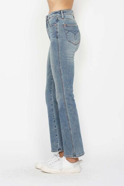 Judy Blue Full Size Tummy Control Back Embroidered Pocketed Bootcut Jeans Plus Size - Clothes For Her Online Store
