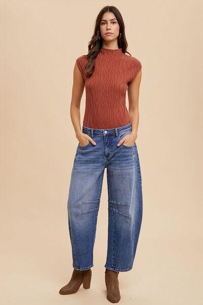 Annie Wear Mid Rise Barrel Leg Jeans with Pockets - Clothes For Her Online Store