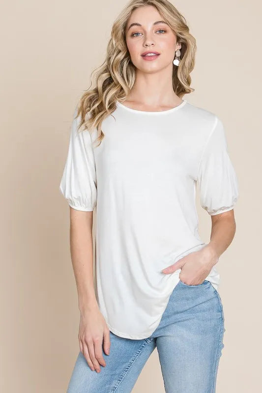 BOMBOM Round Neck Puff Sleeve T-Shirt