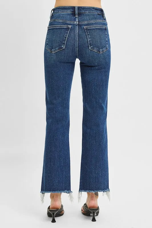 RISEN Tummy Control High Rise Crop Straight Raw Cut Hem Jeans