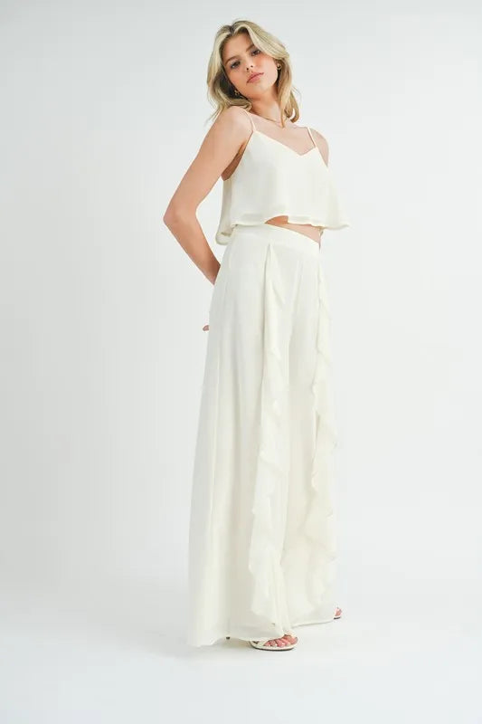 MABLE Crop Cami and Ruffled Wide Leg Pants Set - Clothes For Her Online Store