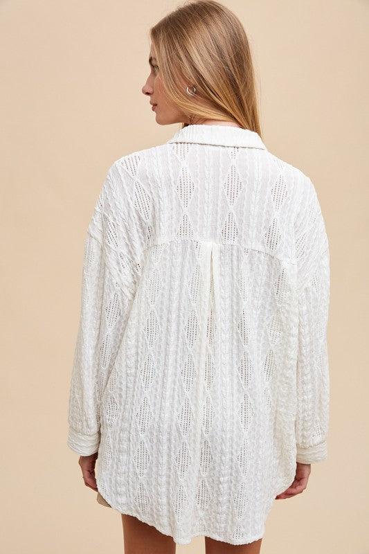 Annie Wear Openwork Button Down Drop Shoulder Shirt