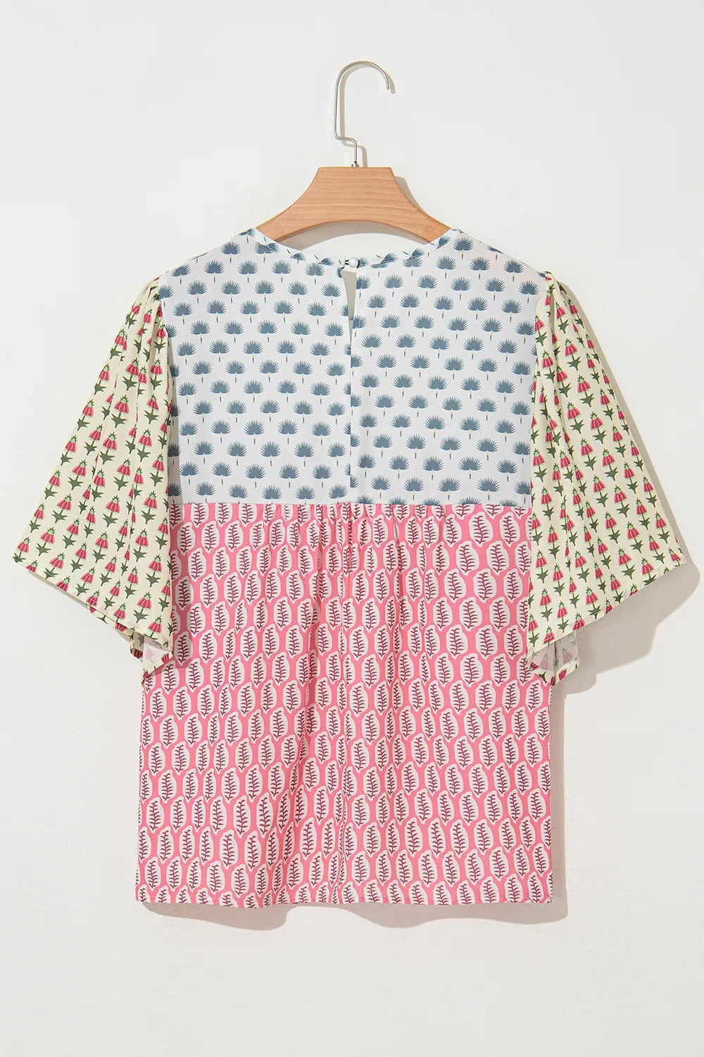 Floral Color Block Kimono Sleeves Blouse