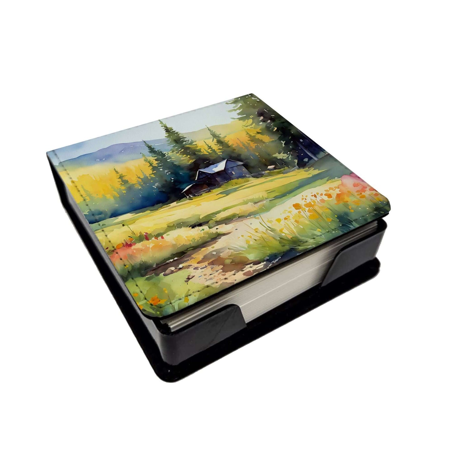 Montana Bitterroot in Watercolor PU Leather Note Paper Holder with Artist-Designed Cover, Desk Accessory, Office Gift