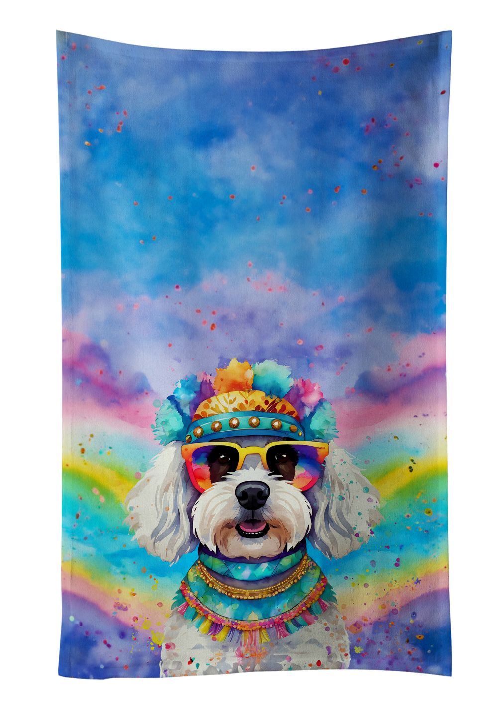 Bichon Frise Hippie Dawg Kitchen Towel Dish Cloths Guest Hand Towel Decorative Bathroom Towel for Face,Tea, Dishcloth, Kitchen and Bath