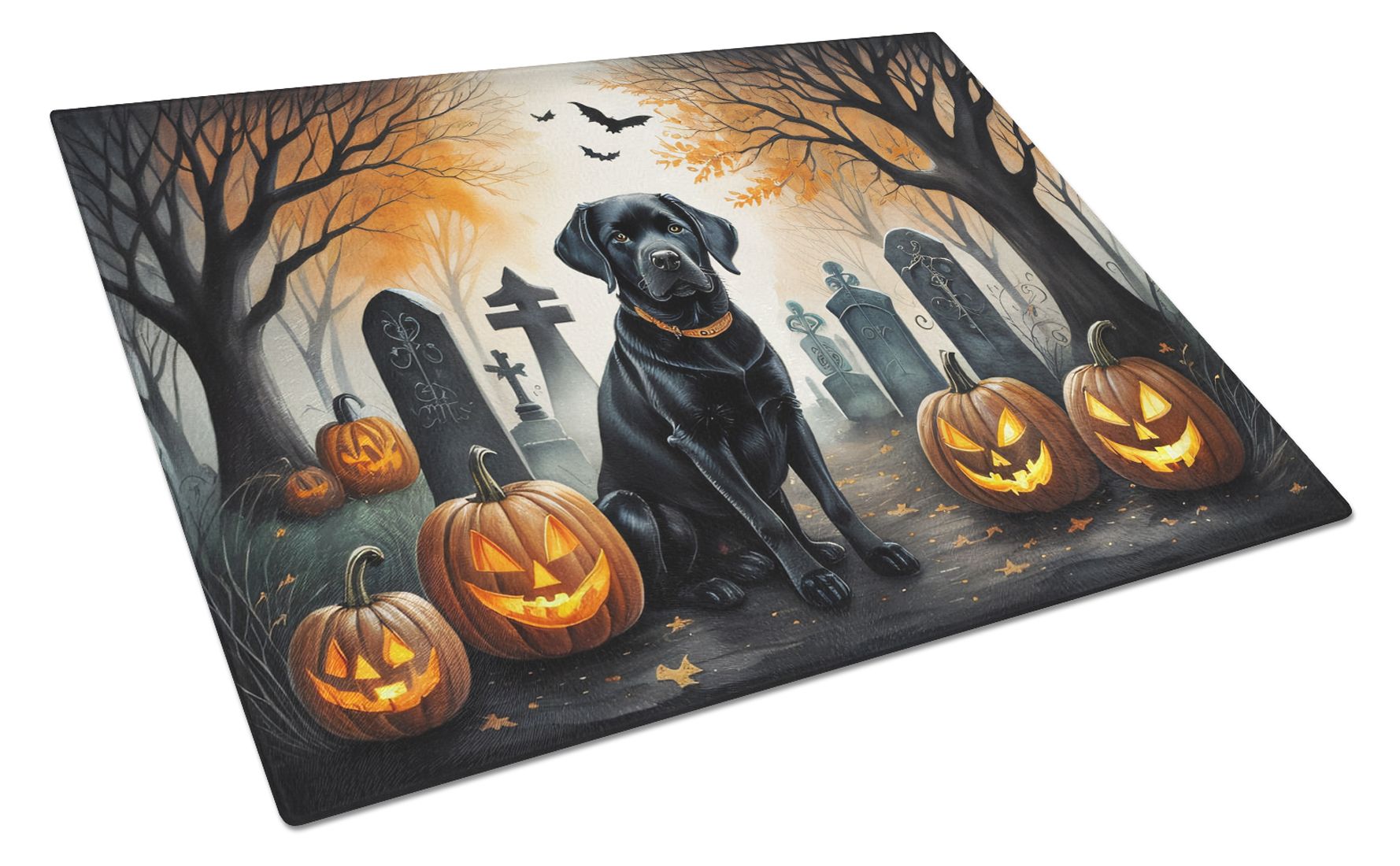 NEW Black Labrador Retriever Spooky Halloween Glass Cutting Board Decorative Tempered Glass Kitchen Cutting and Serving Board Large Size Chopping Board