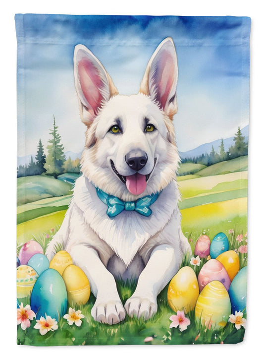 White German Shepherd Easter Egg Hunt House Flag Large Porch Sleeve Pole Decorative Outside Yard Banner Artwork Wall Hanging, Polyester, House Size, Multicolor