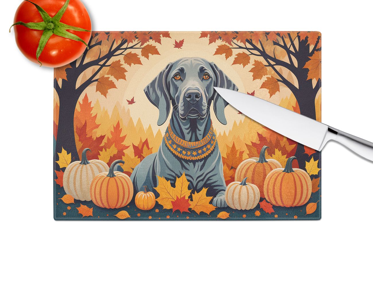 NEW Weimaraner Fall Glass Cutting Board Decorative Tempered Glass Kitchen Cutting and Serving Board Large Size Chopping Board