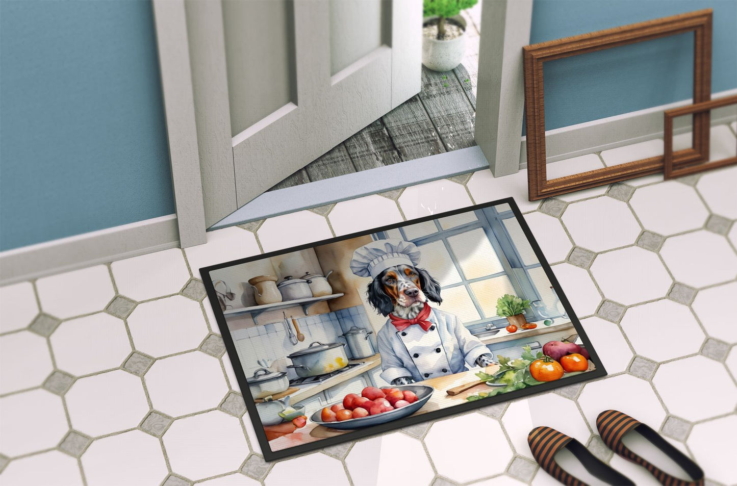 NEW English Setter The Chef Doormat Front Door Mat Indoor Outdoor Rugs for Entryway, Non Slip Washable Low Pile, 18H X 27W
