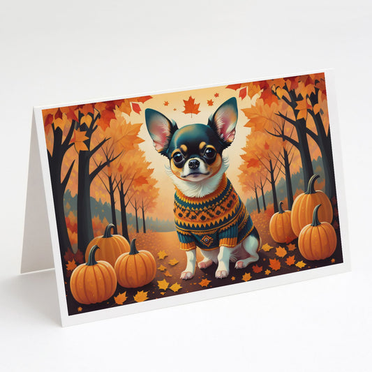 Tricolor Chihuahua Fall Greeting Cards Pack of 8 Blank Cards with Envelopes Whimsical A7 Size 5x7 Blank Note Cards