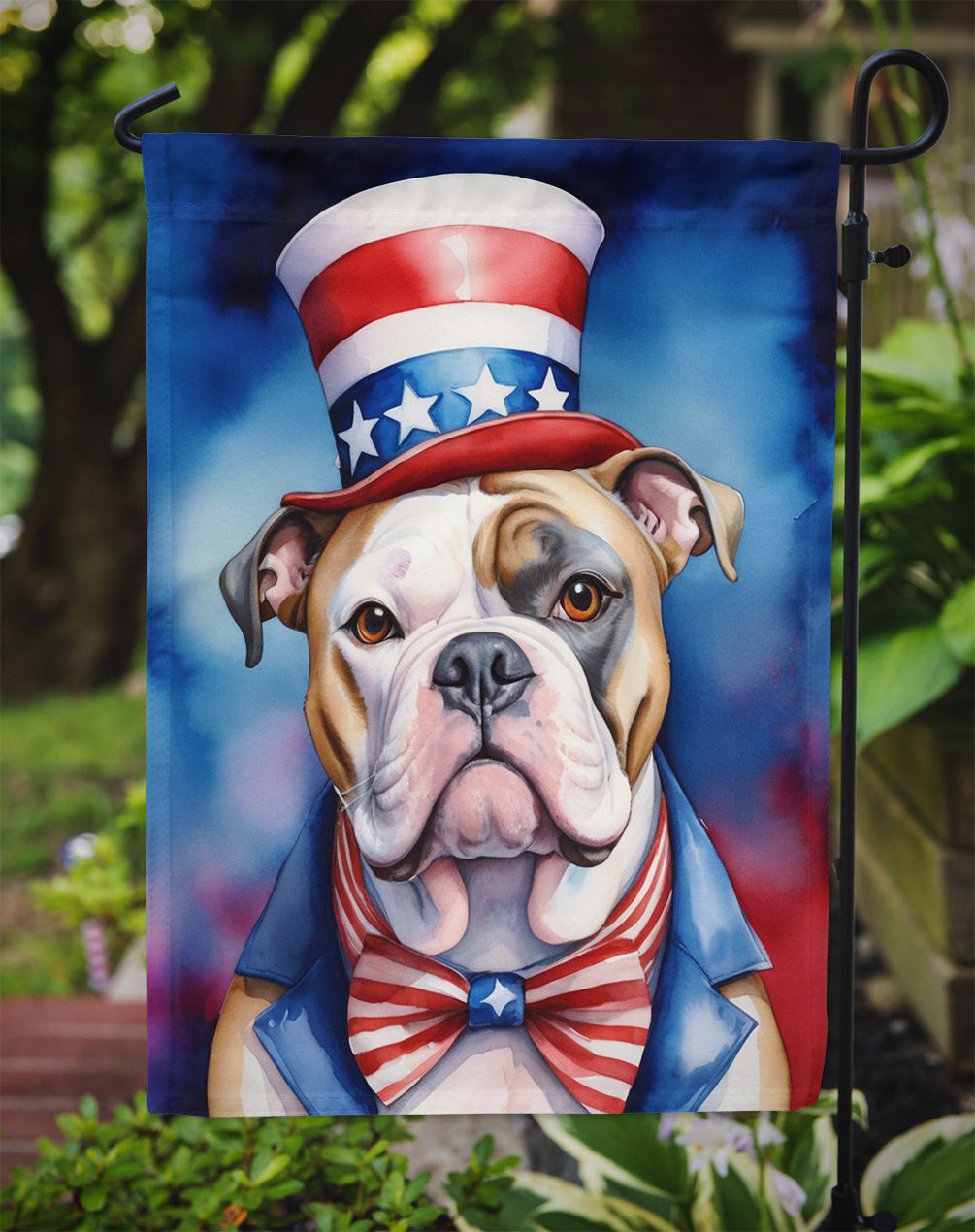 American Bulldog Patriotic American Garden Flag Mailbox Flag Decorative Yard Flag Banner Outside Patio Artwork Yard Flower Beds, Garden Size, Multicolor