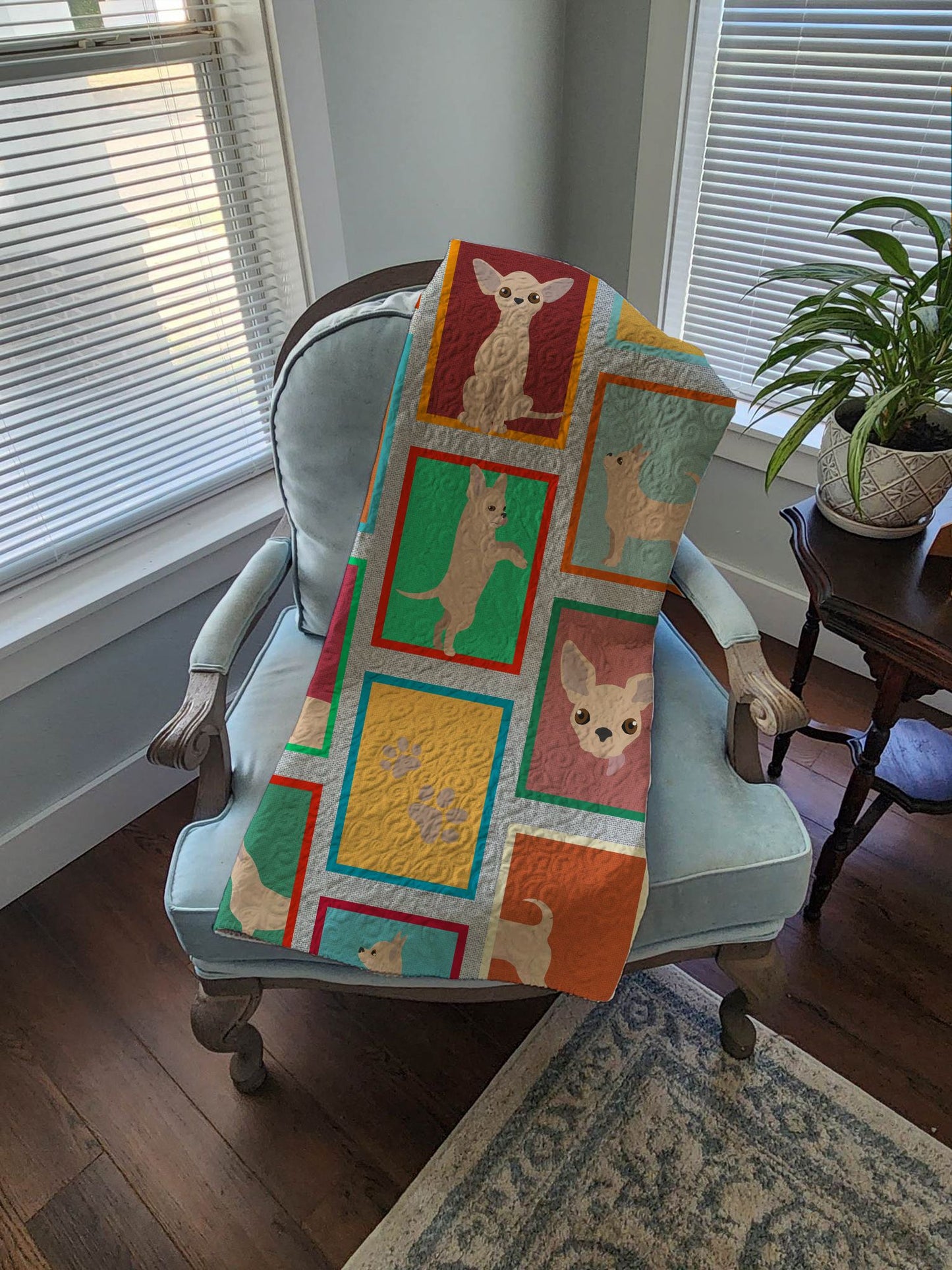 Lots of Chihuahua Quilted Blanket 50x60 Artwork Pattern Quilted Throw Blanket for Bed, Couch, Sofa, Soft and Lightweight