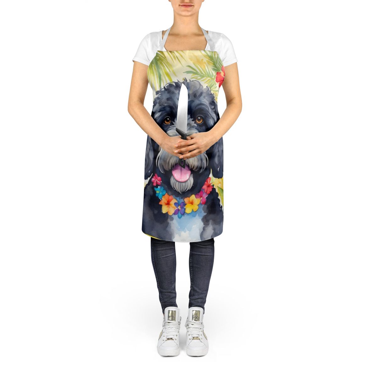 Portuguese Water Dog Luau Apron Cooking Kitchen Server Baking Crafts Gardening for Adult Women Men, Unisex, Large, Multicolor