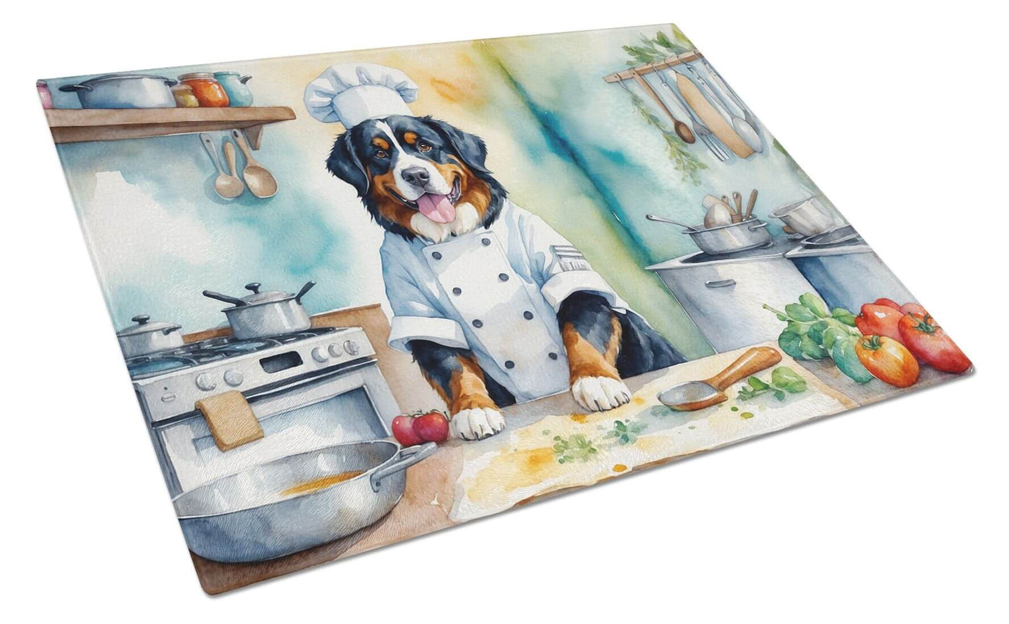 NEW Bernese Mountain Dog The Chef Glass Cutting Board Decorative Tempered Glass Kitchen Cutting and Serving Board Large Size Chopping Board