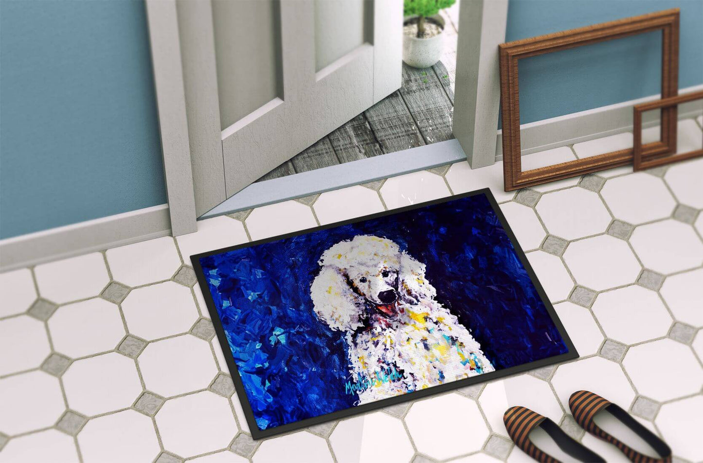Louie White Poodle Doormat Front Door Mat Indoor Outdoor Rugs for Entryway, Non Slip Washable Low Pile, 24H X 36W
