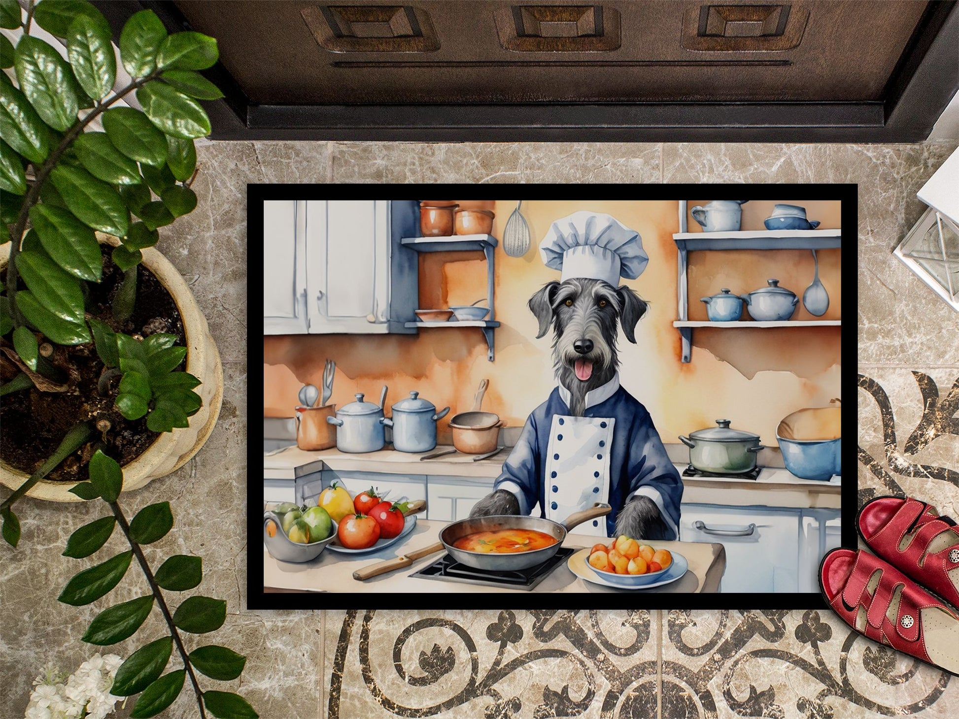 NEW Scottish Deerhound The Chef Doormat Front Door Mat Indoor Outdoor Rugs for Entryway, Non Slip Washable Low Pile, 18H X 27W