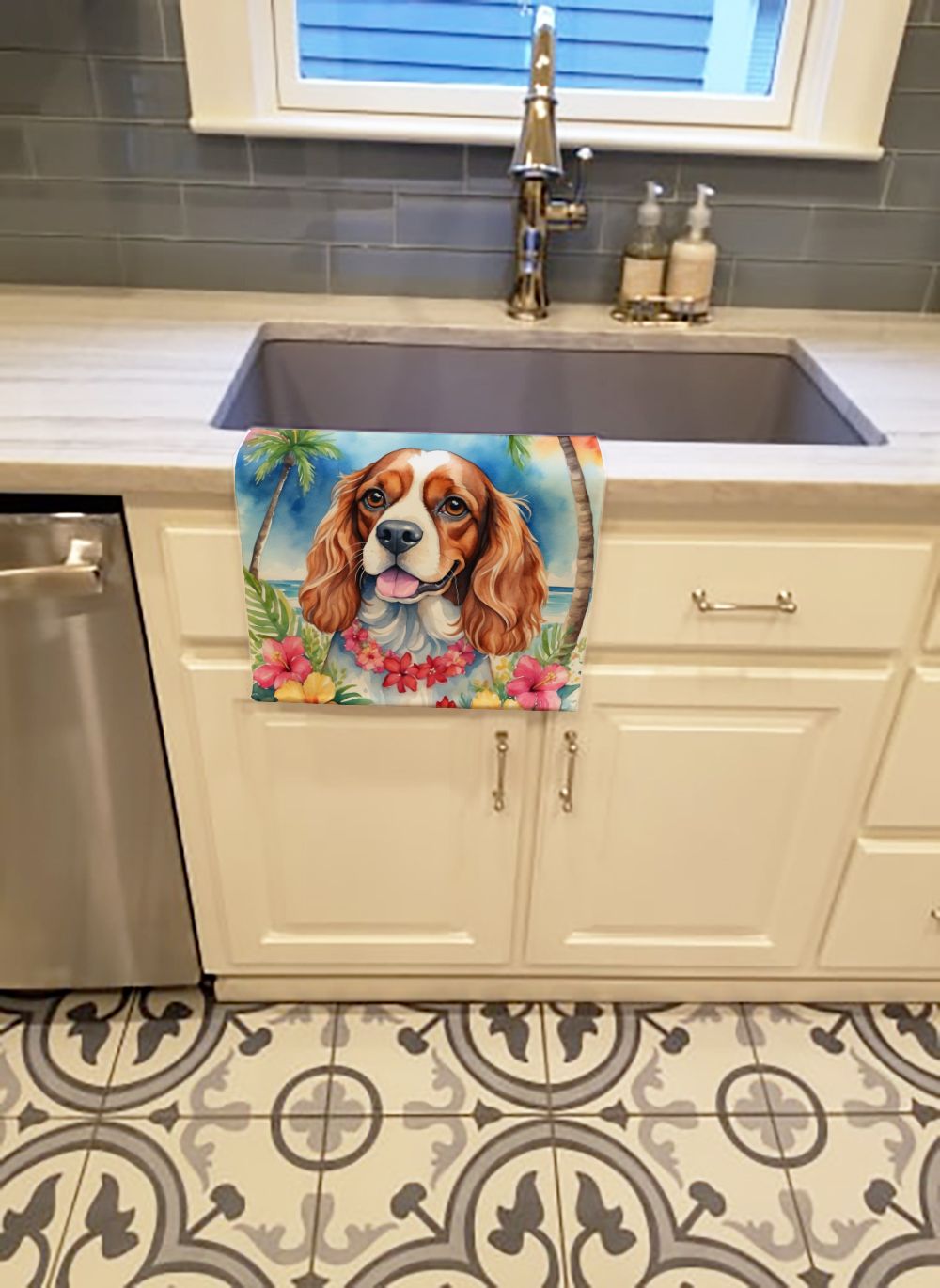 Cavalier Spaniel Luau Kitchen Towel Dish Cloths Guest Hand Towel Decorative Bathroom Towel for Face,Tea, Dishcloth, Kitchen and Bath