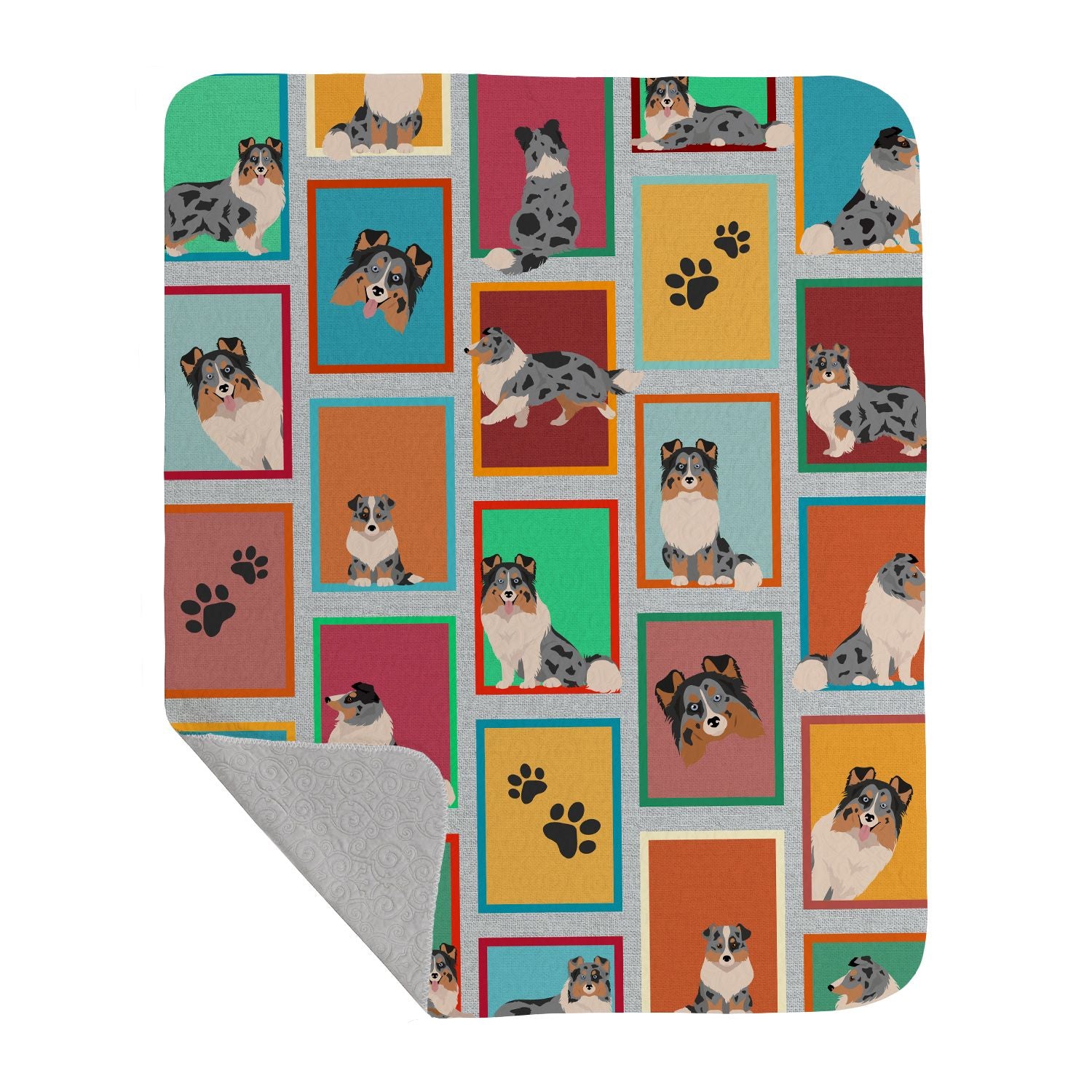 Lots of Blue Merle Sheltie Quilted Blanket 50x60 Artwork Pattern Quilted Throw Blanket for Bed, Couch, Sofa, Soft and Lightweight