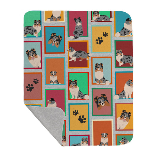 Lots of Blue Merle Sheltie Quilted Blanket 50x60 Artwork Pattern Quilted Throw Blanket for Bed, Couch, Sofa, Soft and Lightweight