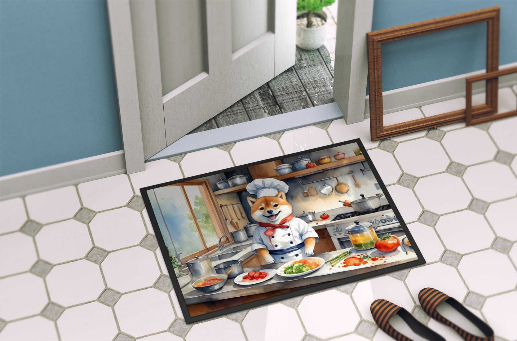 NEW Shiba Inu The Chef Doormat Front Door Mat Indoor Outdoor Rugs for Entryway, Non Slip Washable Low Pile, 18H X 27W