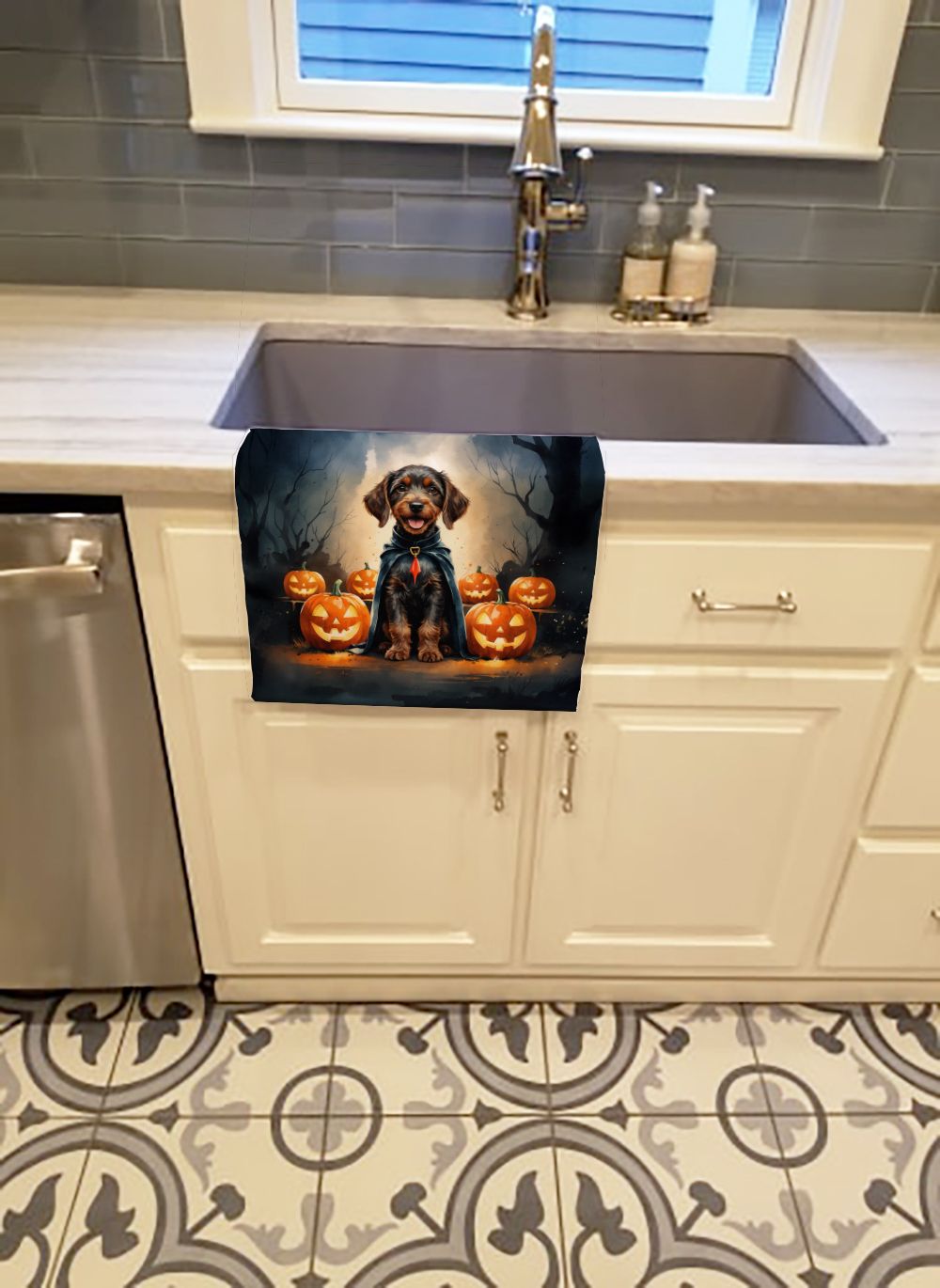 German Wirehaired Pointer Puppy Halloween Kitchen Towel Dish Cloths Guest Hand Towel Decorative Bathroom Towel for Face,Tea, Dishcloth, Kitchen and Bath