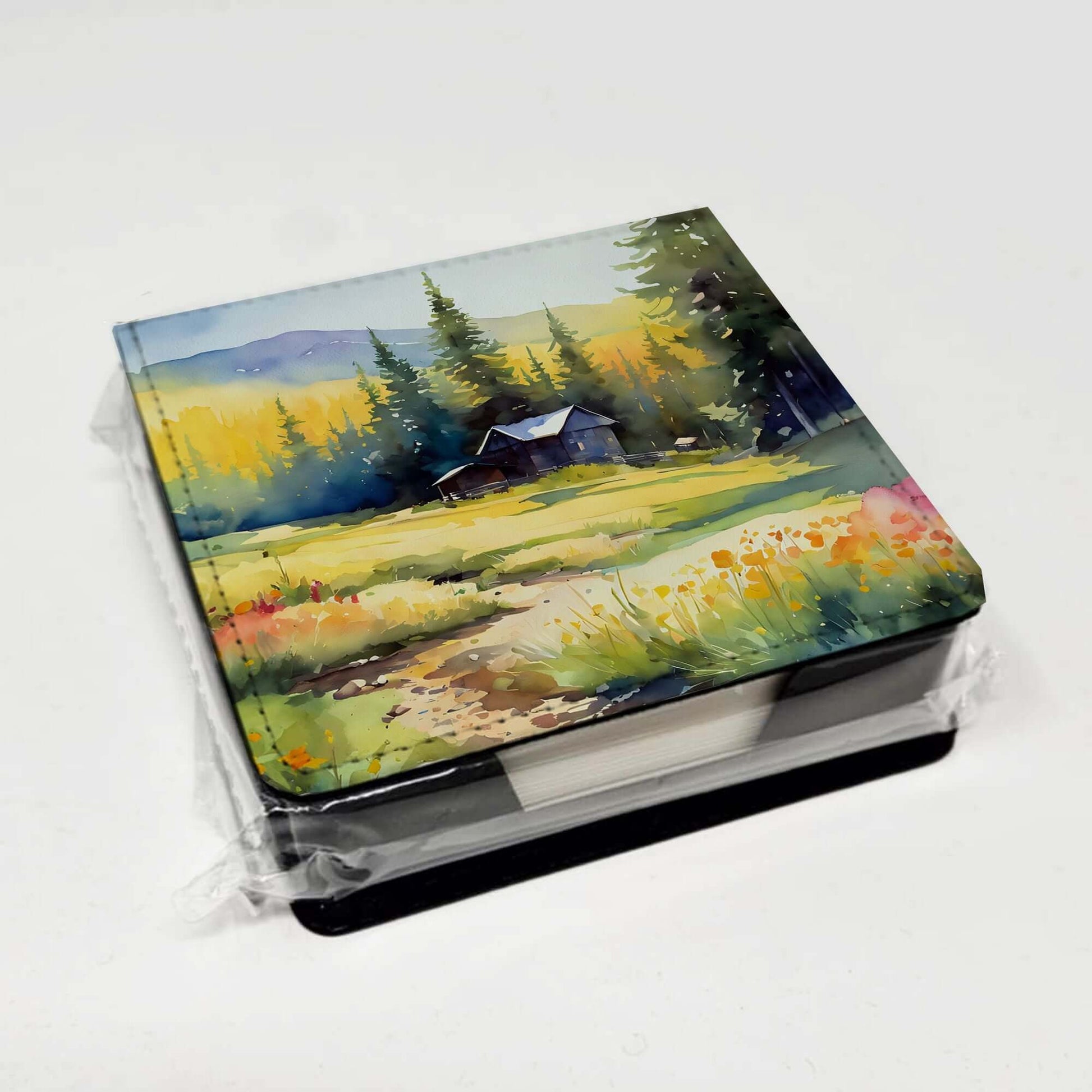 Montana Bitterroot in Watercolor PU Leather Note Paper Holder with Artist-Designed Cover, Desk Accessory, Office Gift