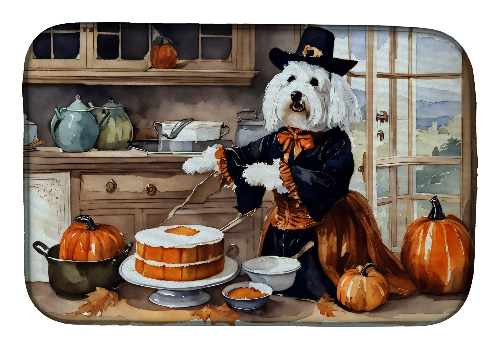 Coton De Tulear Fall Kitchen Pumpkins Dish Drying Mat Absorbent Dish Drying Mat Pad for Kitchen Counter Dish Drainer Mat for Countertop, 14 x 21", Multicolor