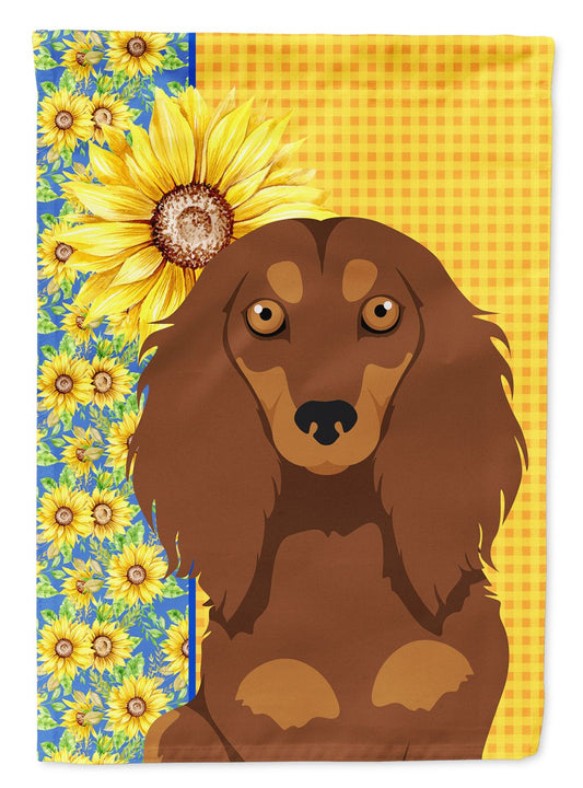 Summer Sunflowers Longhair Chocolate and Tan Dachshund Garden Flag Mailbox Flag Decorative Yard Flag Banner Outside Patio Artwork Yard Flower Beds, Garden Size, Multicolor