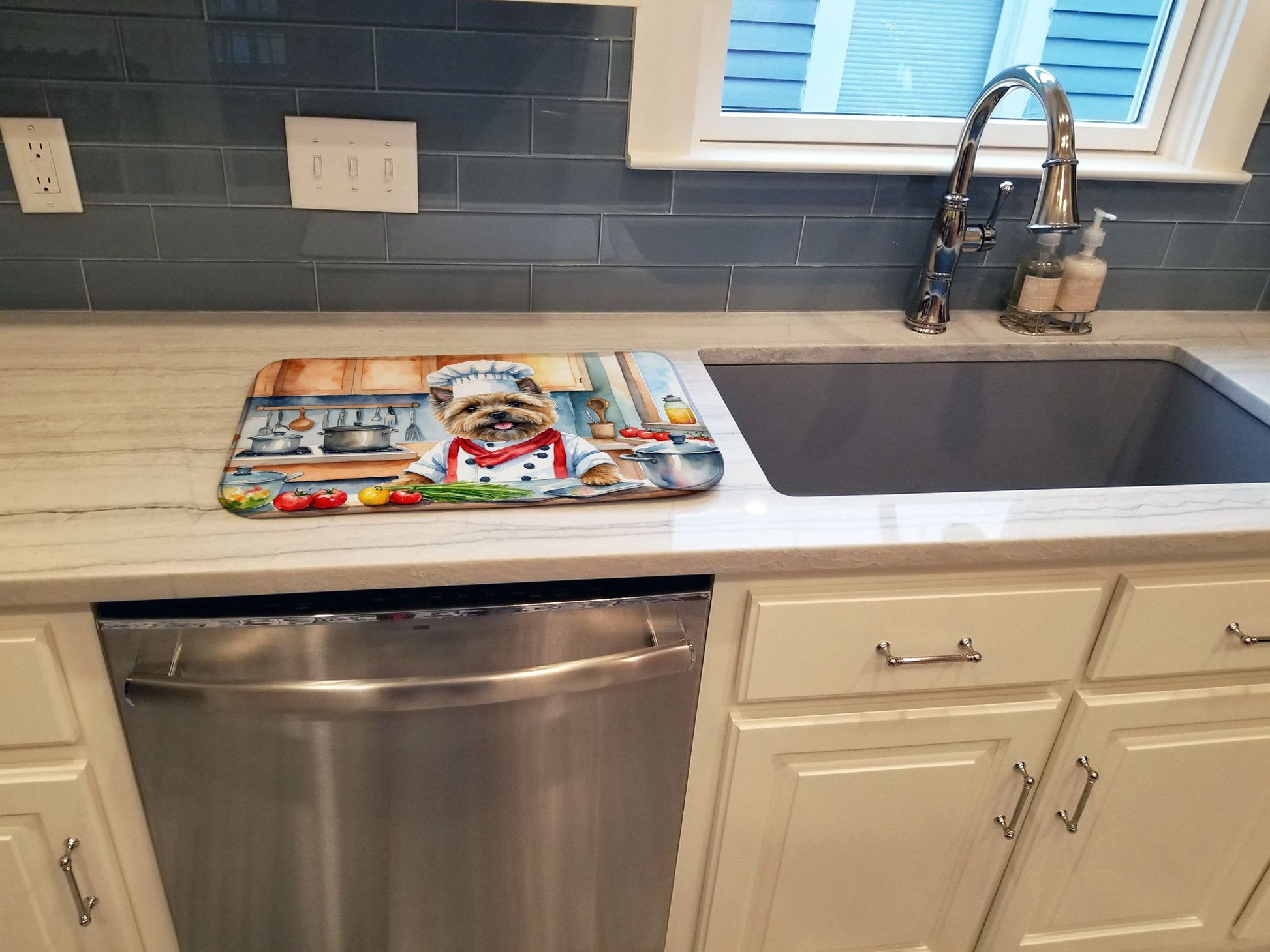 Cairn Terrier The Chef Dish Drying Mat Absorbent Dish Drying Mat Pad for Kitchen Counter Dish Drainer Mat for Countertop, 14 x 21", Multicolor