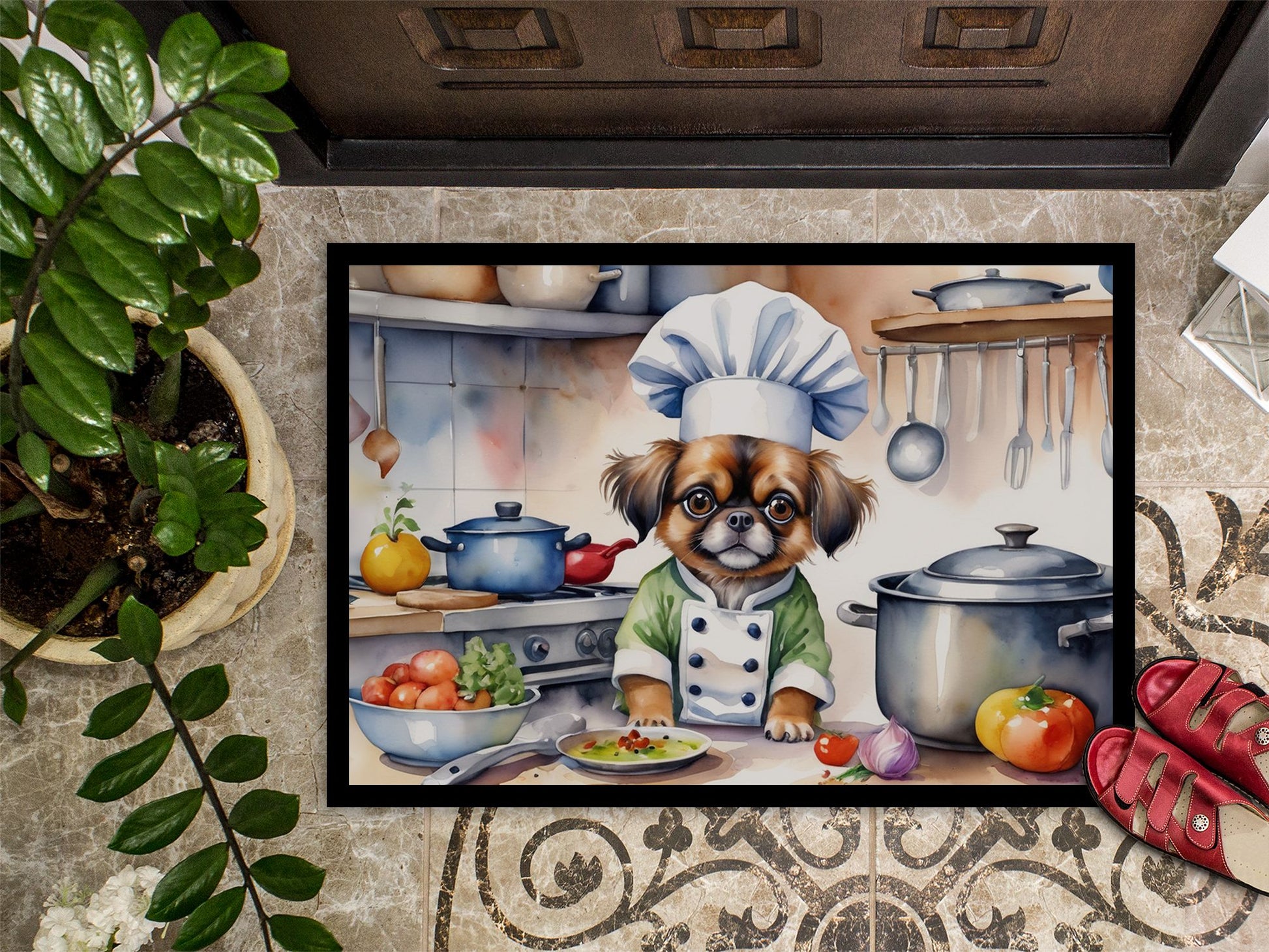NEW Tibetan Spaniel The Chef Doormat Front Door Mat Indoor Outdoor Rugs for Entryway, Non Slip Washable Low Pile, 18H X 27W