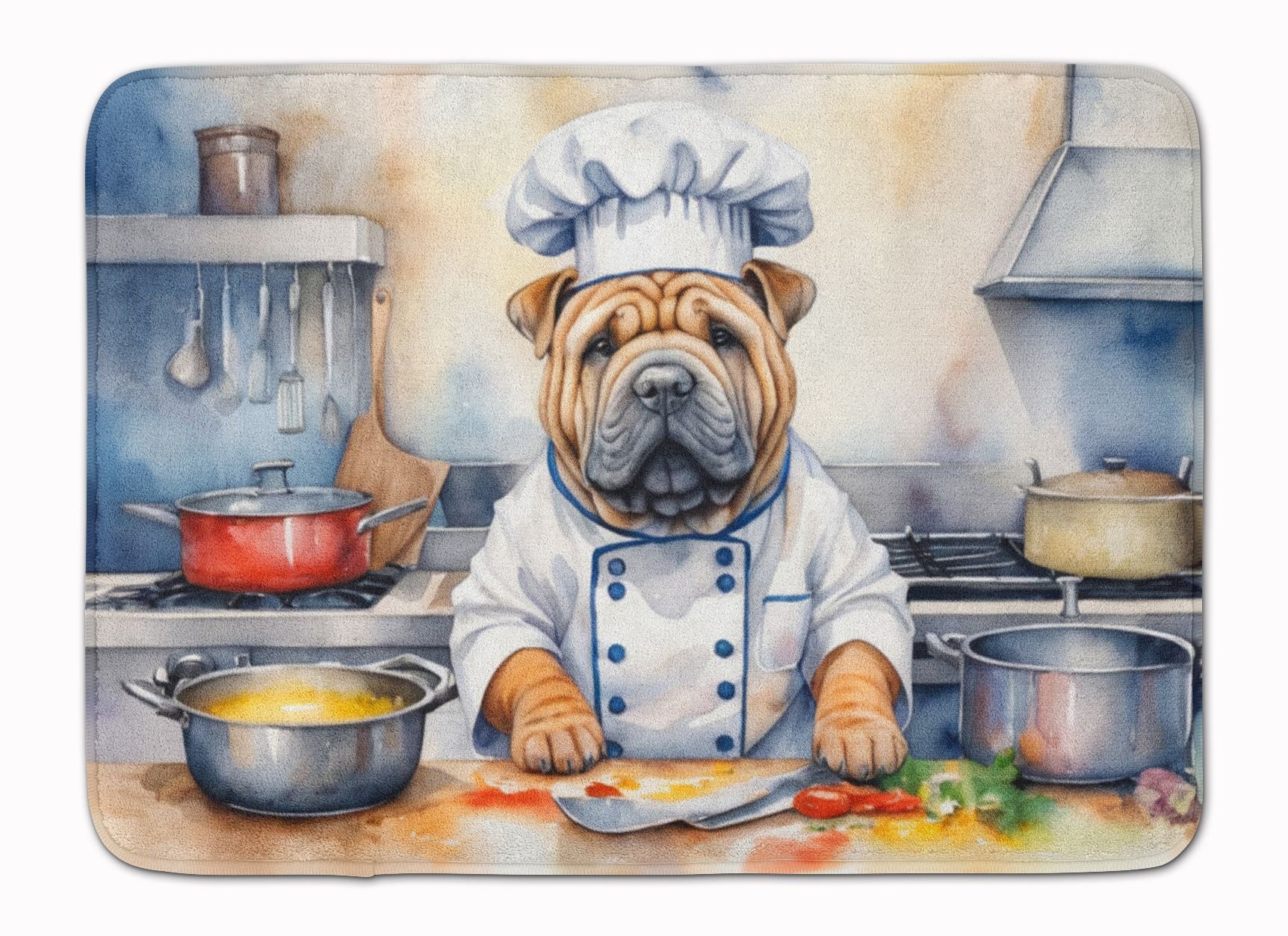 Shar Pei The Chef Memory Foam Kitchen Mat Machine Washable Anti-Fatigue Mat Cushion Comfort Bath Mat or Kitchen Rug