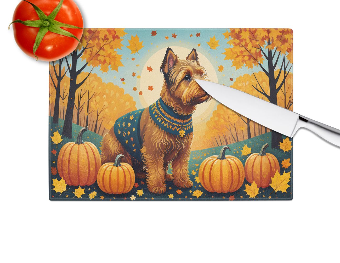 NEW Welsh Terrier Fall Glass Cutting Board Decorative Tempered Glass Kitchen Cutting and Serving Board Large Size Chopping Board