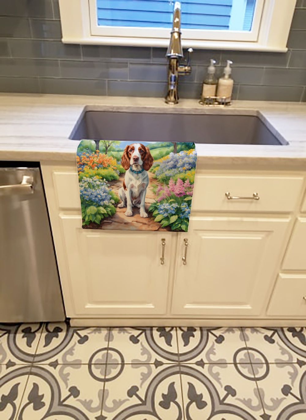 Welsh Springer Spaniel Spring Path Kitchen Towel Dish Cloths Guest Hand Towel Decorative Bathroom Towel for Face,Tea, Dishcloth, Kitchen and Bath