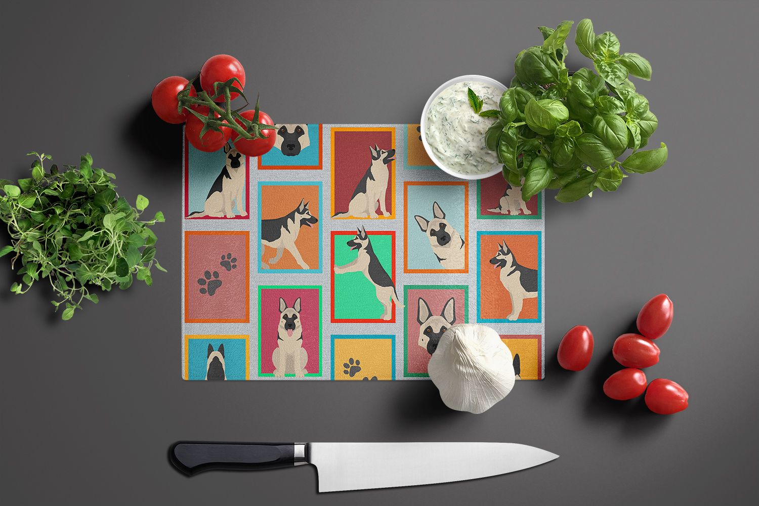NEW Lots of Black and Silver German Shepherd Glass Cutting Board Decorative Tempered Glass Kitchen Cutting and Serving Board Large Size Chopping Board