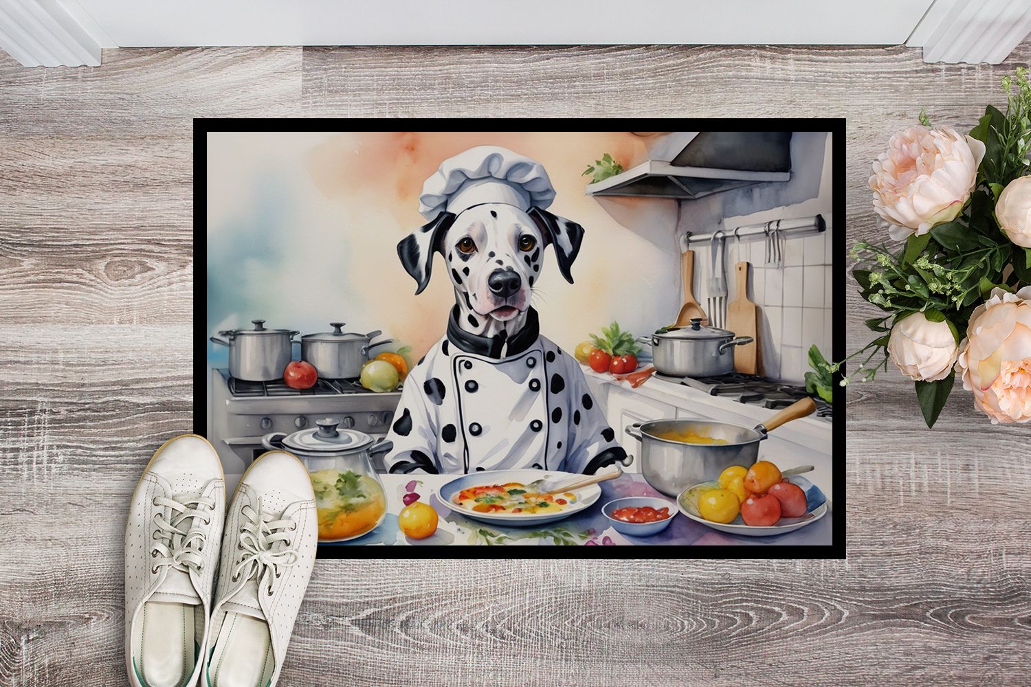 NEW Dalmatian The Chef Doormat Front Door Mat Indoor Outdoor Rugs for Entryway, Non Slip Washable Low Pile, 18H X 27W
