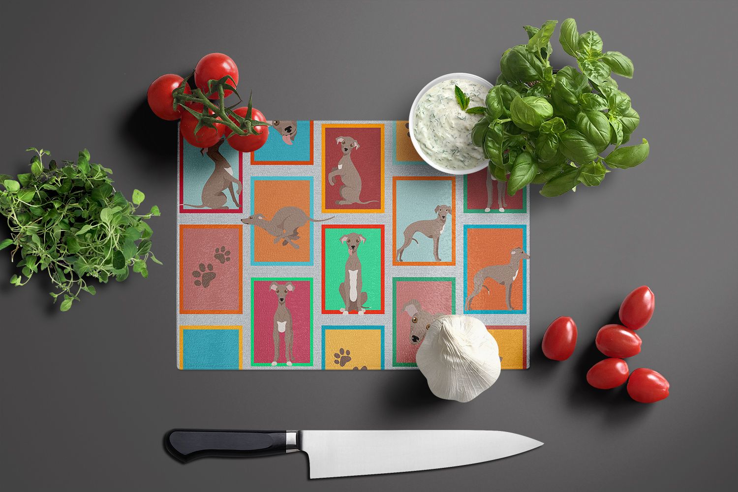 NEW Lots of Fawn Italian Greyhound Glass Cutting Board Decorative Tempered Glass Kitchen Cutting and Serving Board Large Size Chopping Board