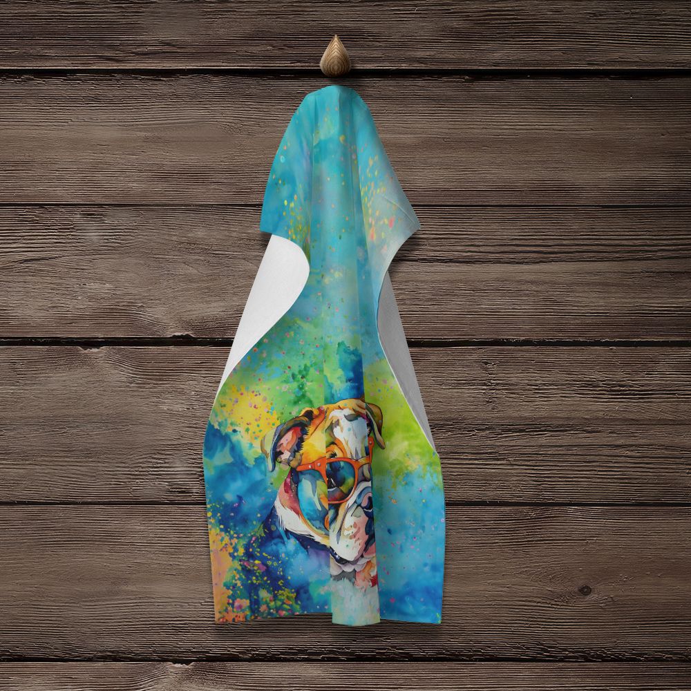 English Bulldog Hippie Dawg Kitchen Towel Dish Cloths Guest Hand Towel Decorative Bathroom Towel for Face,Tea, Dishcloth, Kitchen and Bath