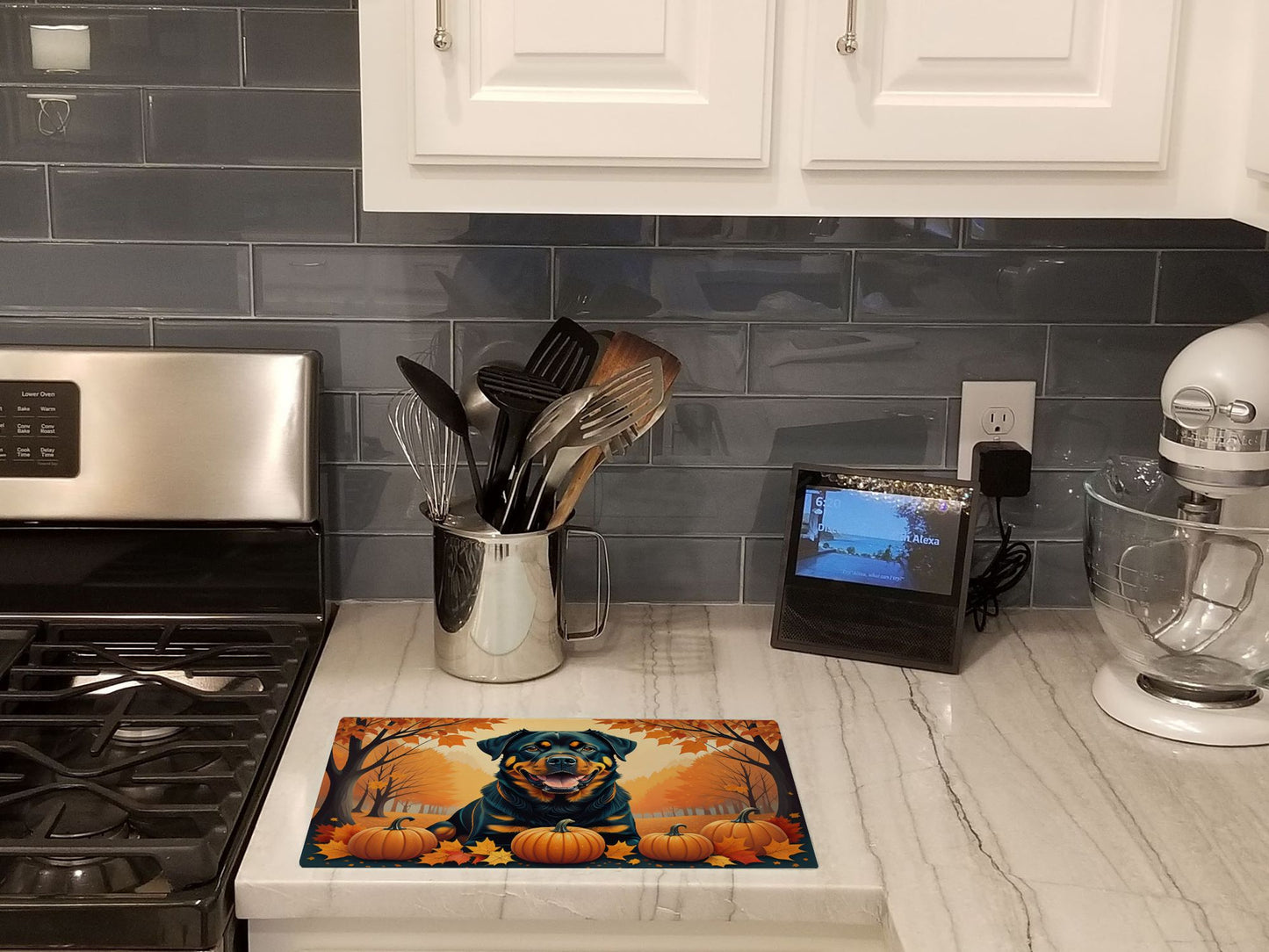 NEW Rottweiler Fall Glass Cutting Board Decorative Tempered Glass Kitchen Cutting and Serving Board Large Size Chopping Board