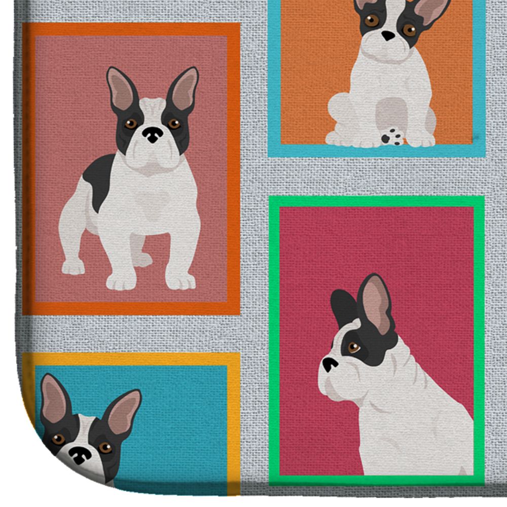 Lots of Black and White French Bulldog Dish Drying Mat Absorbent Dish Drying Mat Pad for Kitchen Counter Dish Drainer Mat for Countertop, 14 x 21", Multicolor