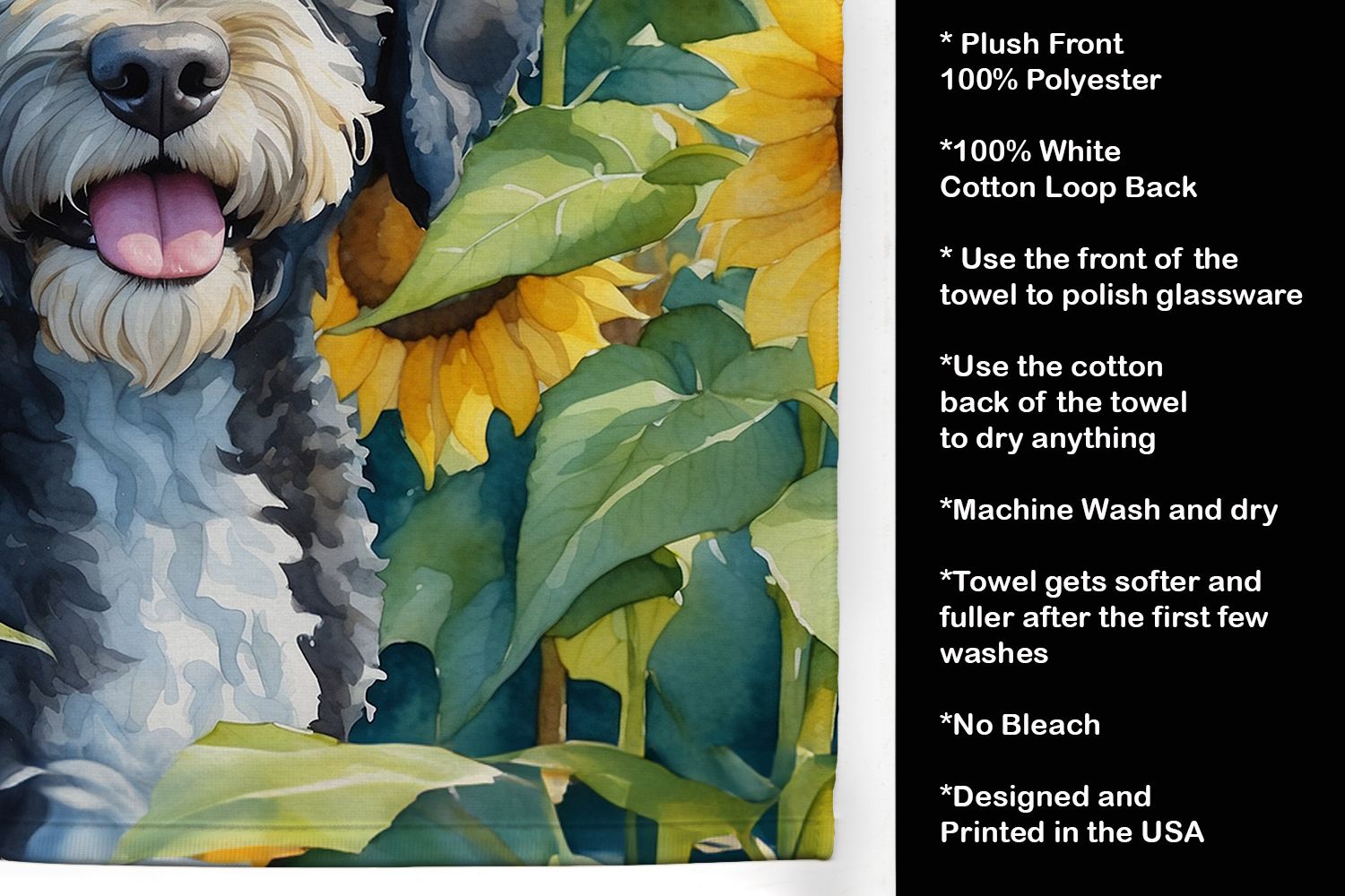 Portuguese Water Dog in Sunflowers Kitchen Towel Dish Cloths Guest Hand Towel Decorative Bathroom Towel for Face,Tea, Dishcloth, Kitchen and Bath