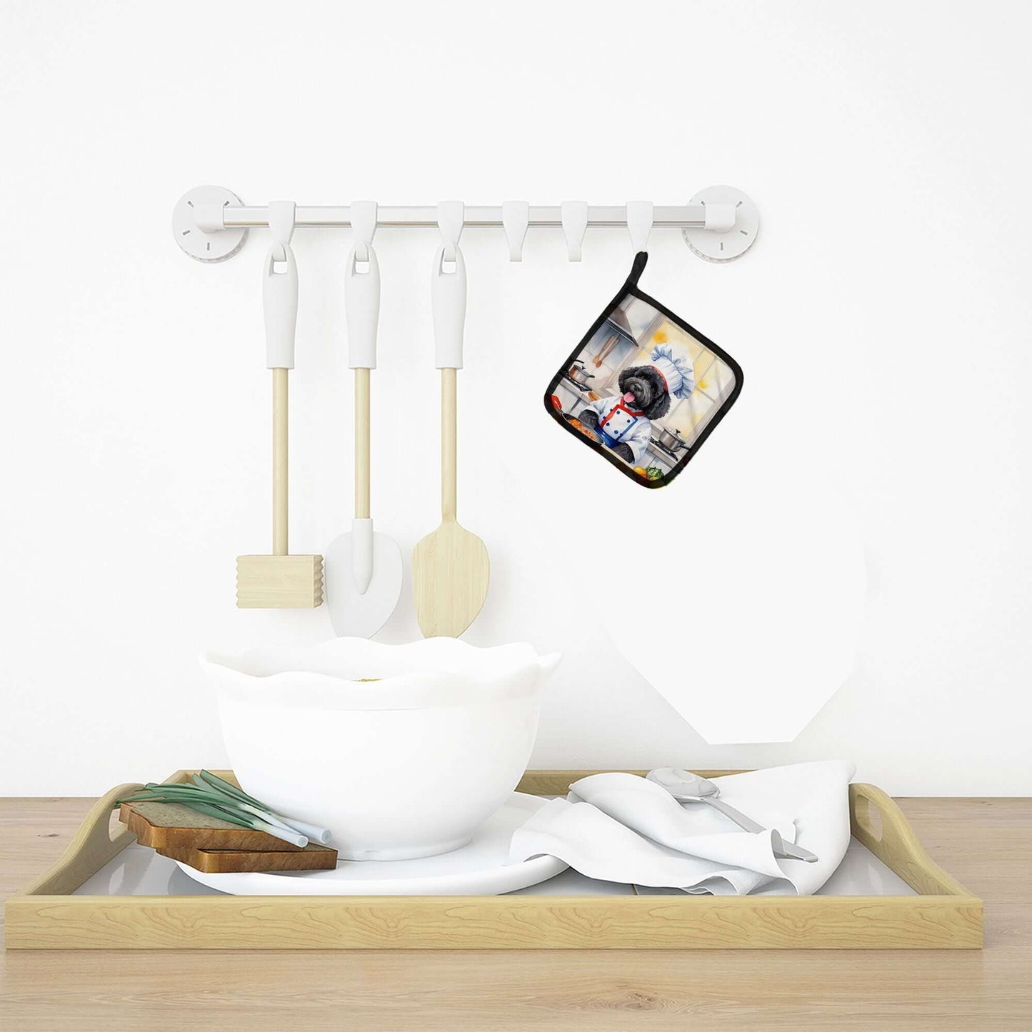 Portuguese Water Dog The Chef Pair of Pot Holders Kitchen Heat Resistant Pot Holders Sets Oven Hot Pads for Cooking Baking BBQ, 7 1/2 x 7 1/2