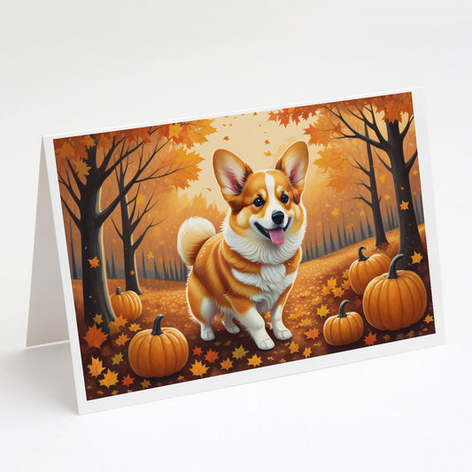 Corgi Fall Greeting Cards Pack of 8 Blank Cards with Envelopes Whimsical A7 Size 5x7 Blank Note Cards