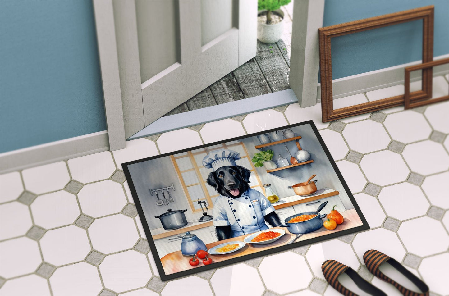 Flat-Coated Retriever The Chef Doormat Front Door Mat Indoor Outdoor Rugs for Entryway, Non Slip Washable Low Pile, 24H X 36W