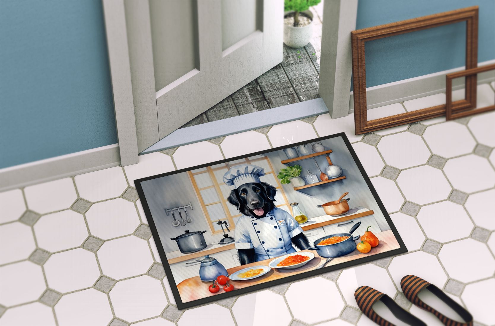 Flat-Coated Retriever The Chef Doormat Front Door Mat Indoor Outdoor Rugs for Entryway, Non Slip Washable Low Pile, 24H X 36W