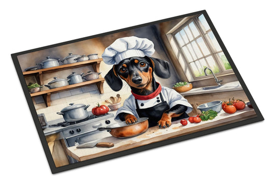 Dachshund The Chef Doormat Front Door Mat Indoor Outdoor Rugs for Entryway, Non Slip Washable Low Pile, 24H X 36W