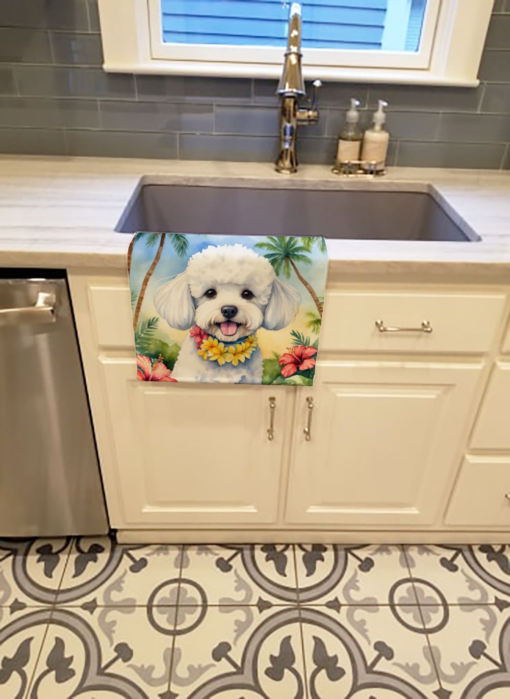 Bichon Frise Luau Kitchen Towel Dish Cloths Guest Hand Towel Decorative Bathroom Towel for Face,Tea, Dishcloth, Kitchen and Bath