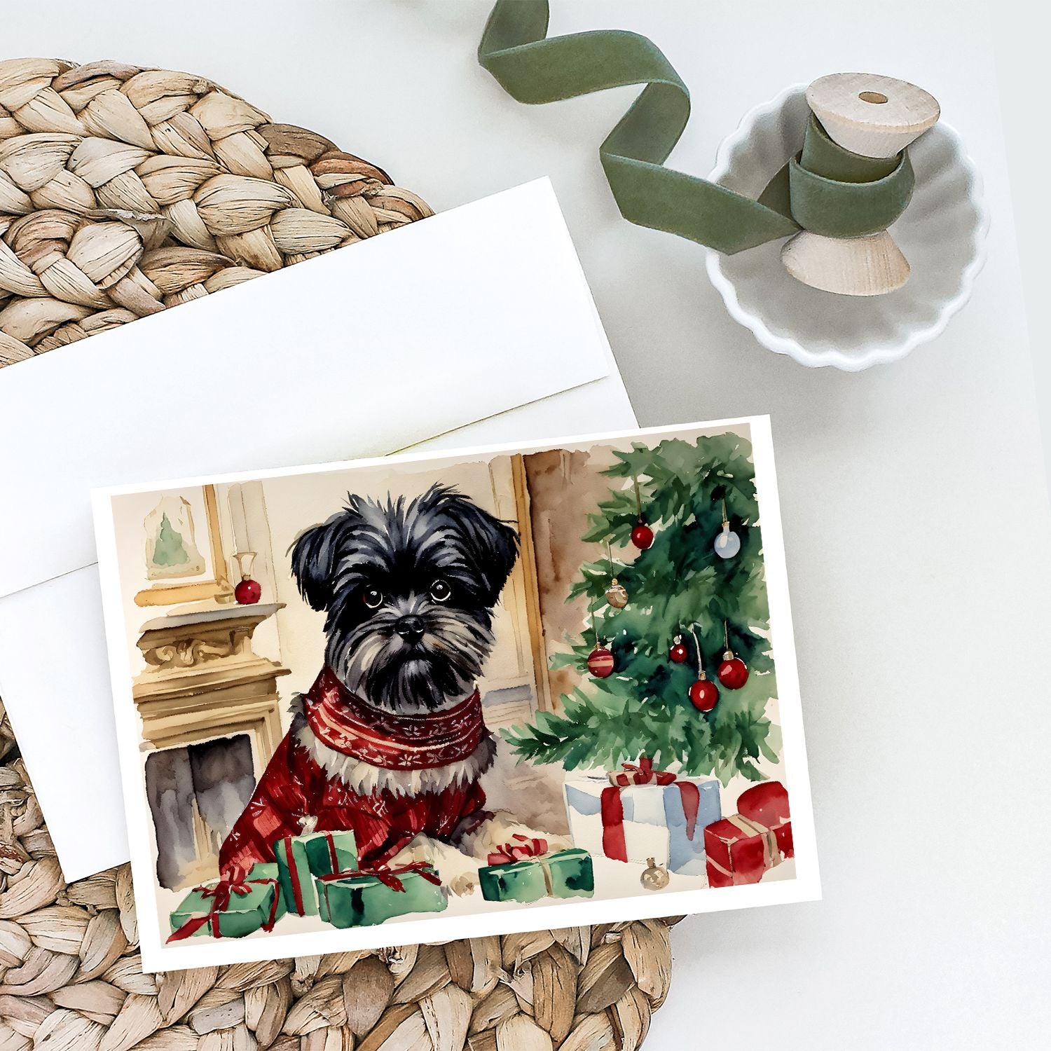 Affenpinscher Christmas Greeting Cards Pack of 8 Blank Cards with Envelopes Whimsical A7 Size 5x7 Blank Note Cards