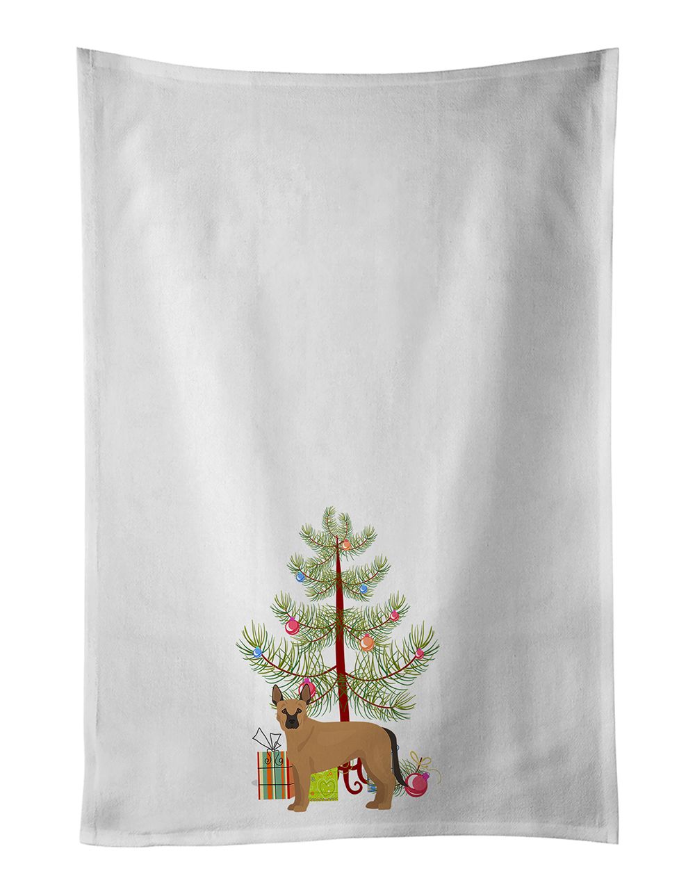 NEW Tan German Shepherd Mastiff Mix Christmas Tree Kitchen Towel Set of 2 White Dish Towels Decorative Bathroom Hand towel for Hand, Face, Hair, Yoga, Tea, Dishcloth, 19 X 28", White