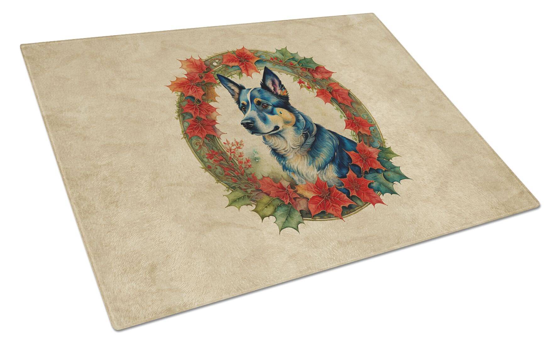 NEW Australian Cattle Dog Christmas Flowers Glass Cutting Board Decorative Tempered Glass Kitchen Cutting and Serving Board Large Size Chopping Board