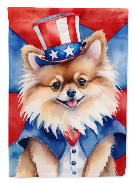 Pomeranian Patriotic American House Flag Large Porch Sleeve Pole Decorative Outside Yard Banner Artwork Wall Hanging, Polyester, House Size, Multicolor
